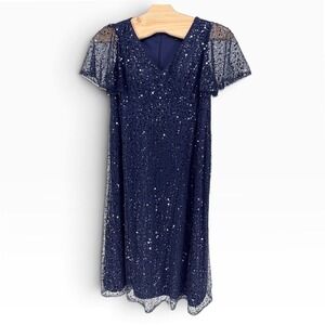 Ever-Pretty Sequin Maxi Dress 18 Navy Blue Flutter Sleeve Formal EE02120-1
